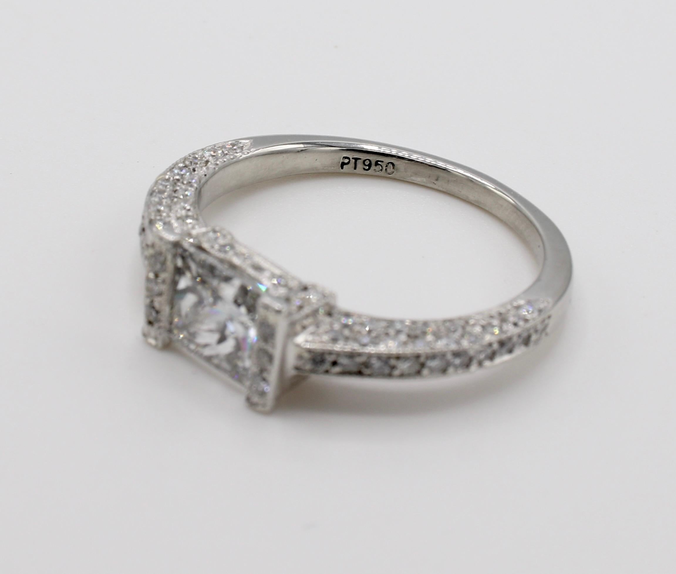 Modern Platinum Princess Cut .90 Carat East West Diamond Engagement Ring