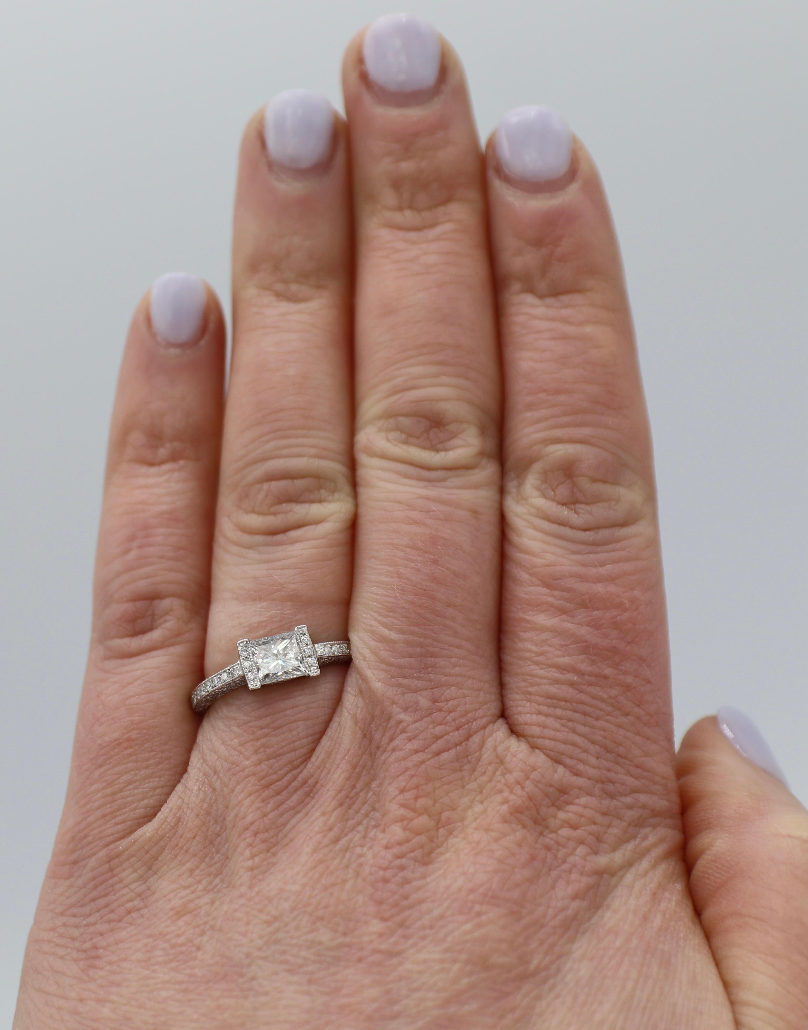 Platinum Princess Cut .90 Carat East West Diamond Engagement Ring In Excellent Condition In  Baltimore, MD