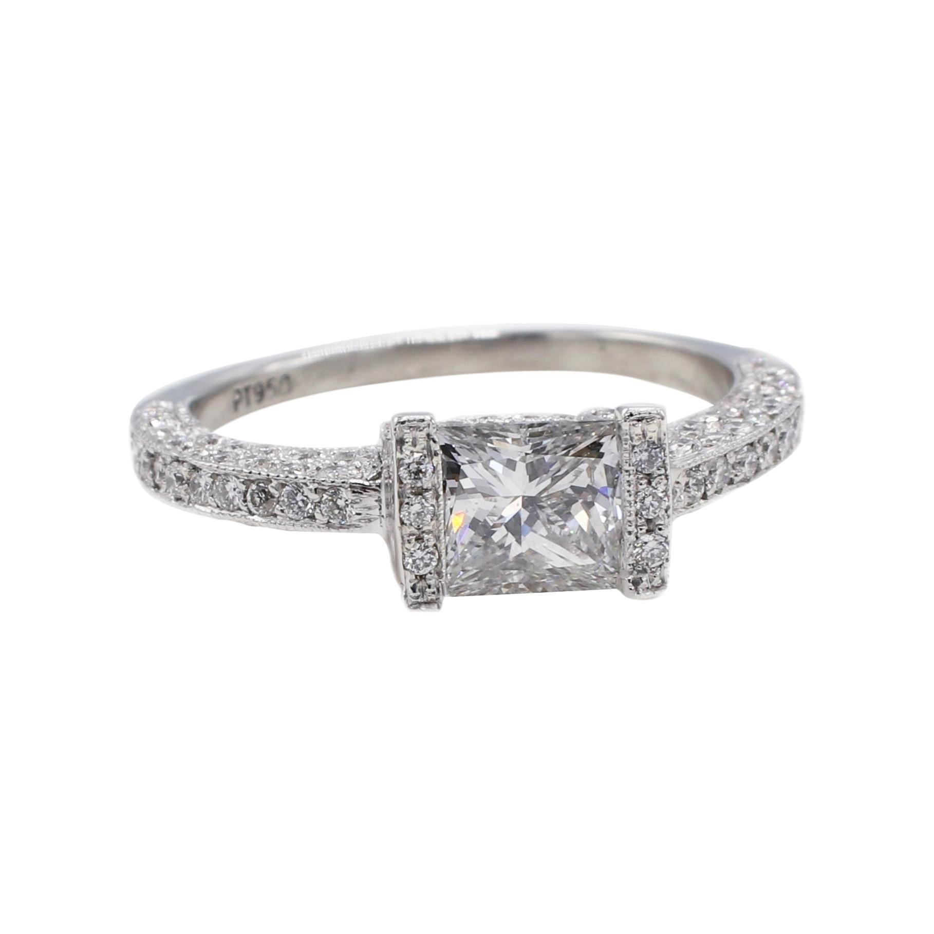 Platinum Princess Cut .90 Carat East West Diamond Engagement Ring