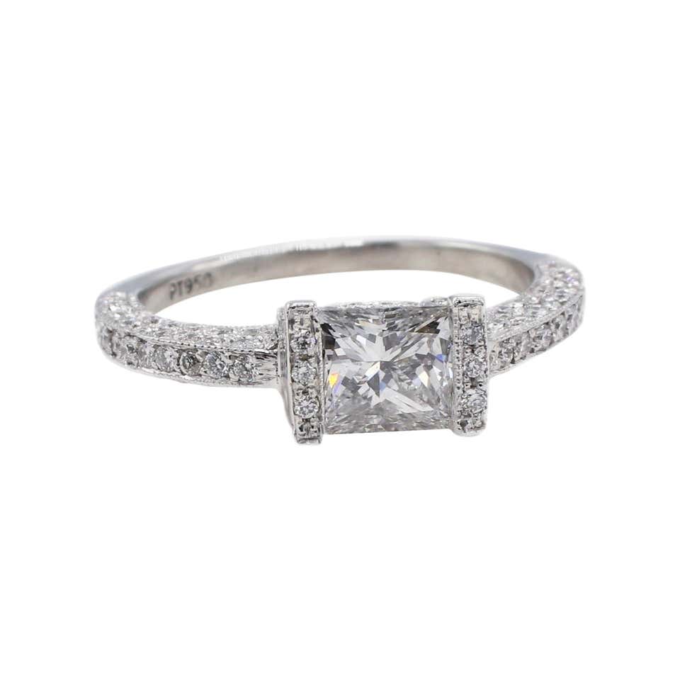 Princess Setting Princess Diamond Engagement Ring with Wide Gold Setting For Sale at ...