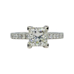 Platinum Princess Cut Diamond Engagement Ring, 1.54 Carat GIA Certified, G SI1