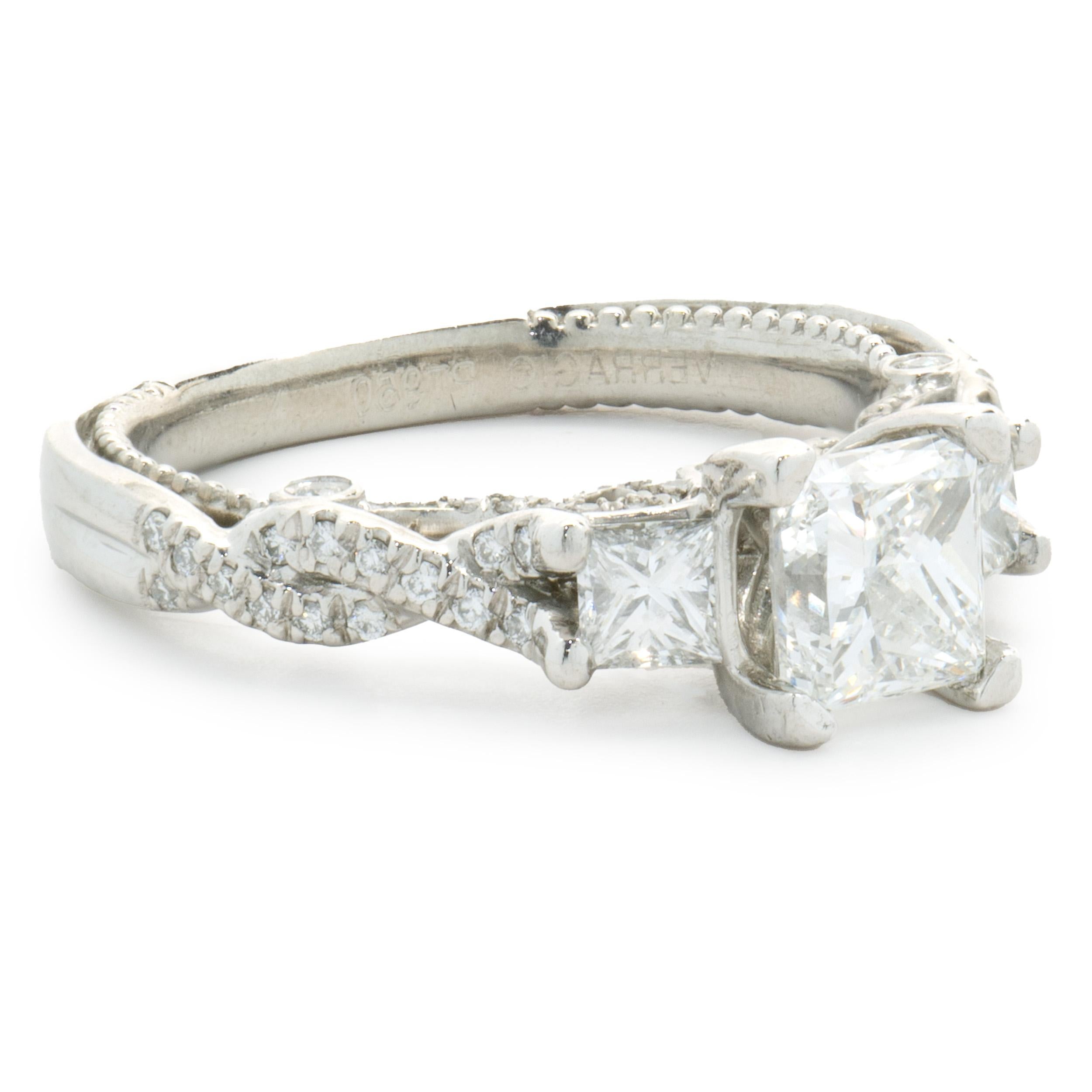 Women's Platinum Princess Cut Diamond Engagement Ring For Sale