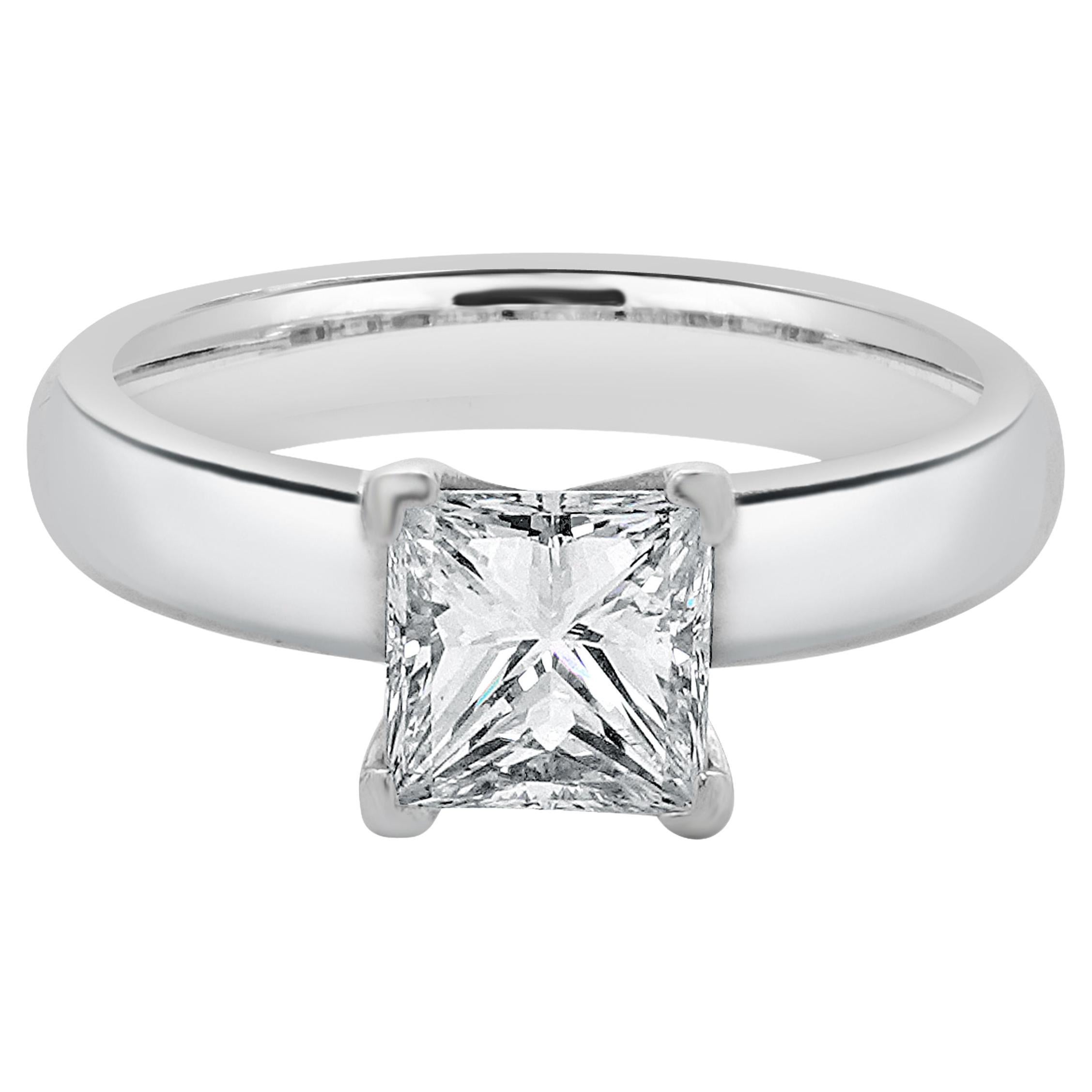 Platinum Princess Cut Diamond Engagement Ring For Sale