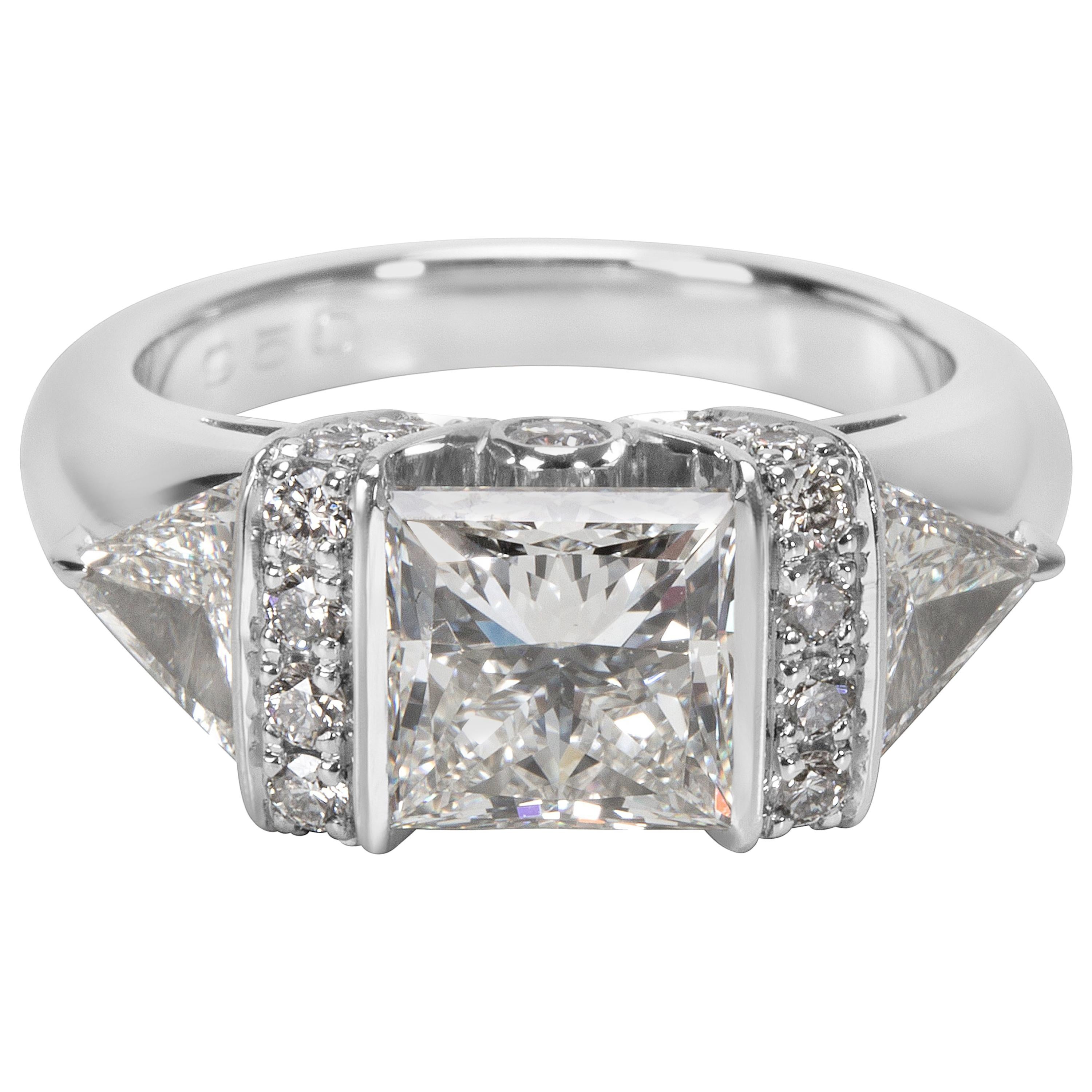 Platinum Princess Cut Diamond Engagement Ring H VS2 3.19 Carat