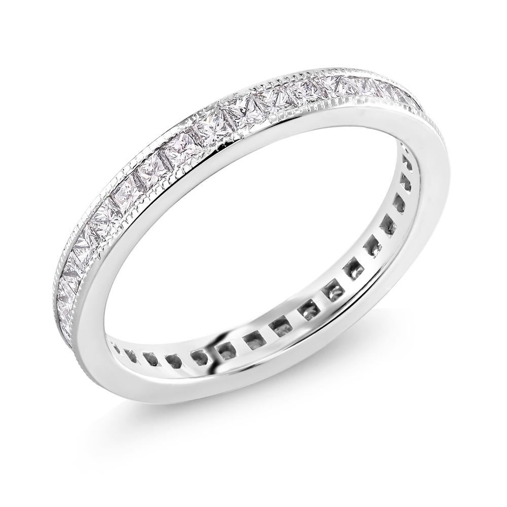 Platin Princess Cut Diamond Eternity Milgrain Band mit einem Gewicht von 1,45 Karat (Carréschliff)