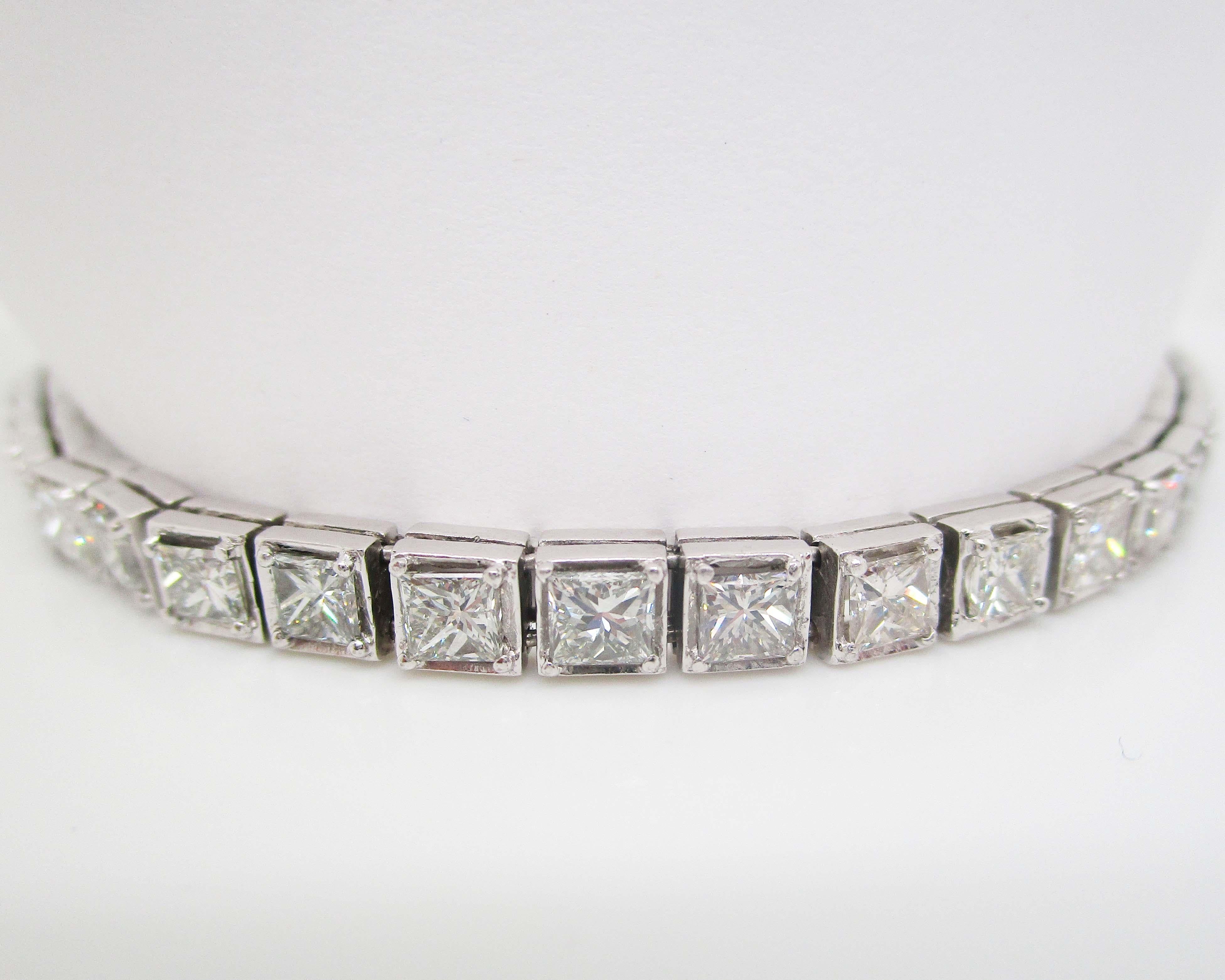Contemporary Platinum Princess Cut Diamond Line Bracelet For Sale