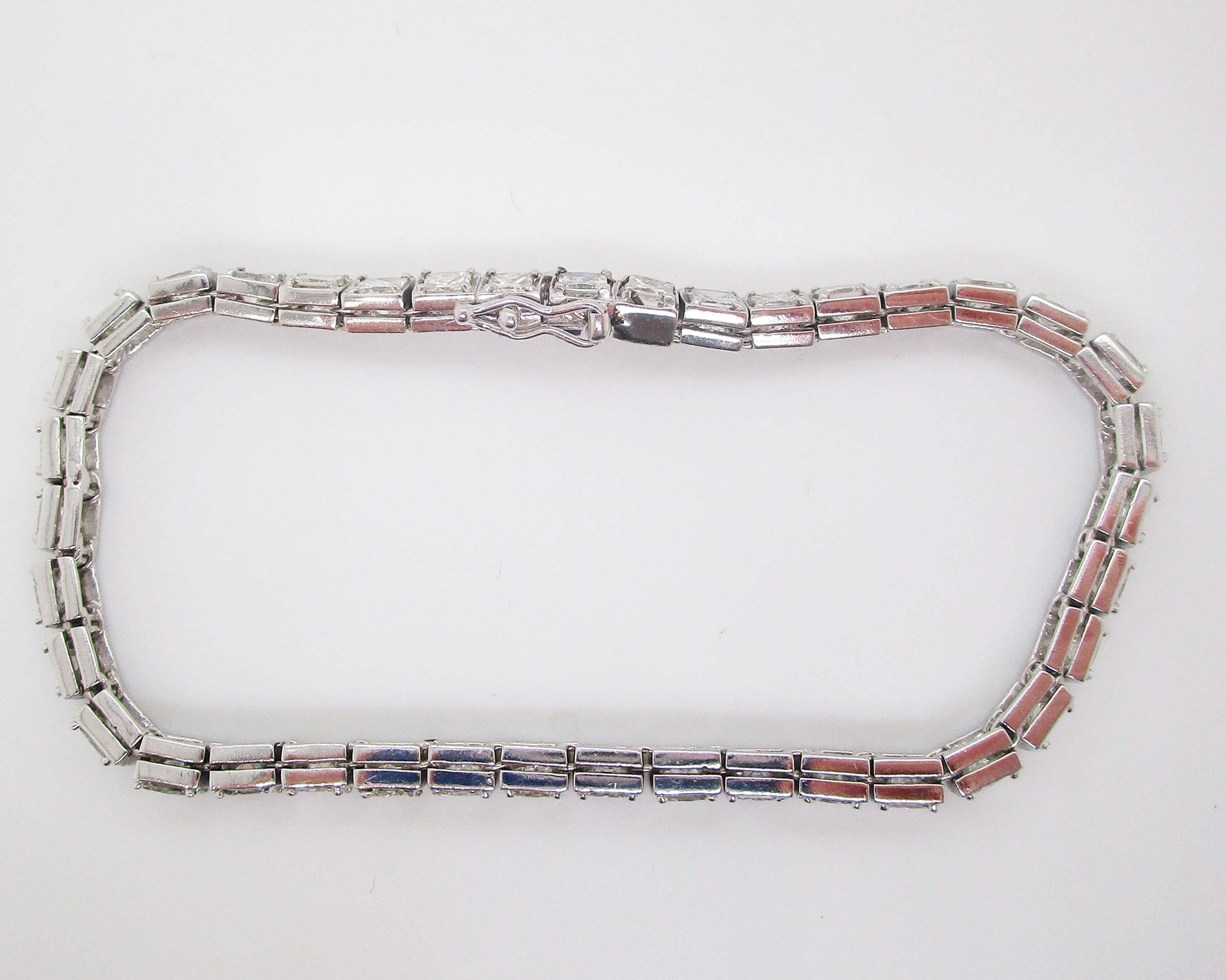 Platinum Princess Cut Diamond Line Bracelet In Excellent Condition For Sale In Lexington, KY