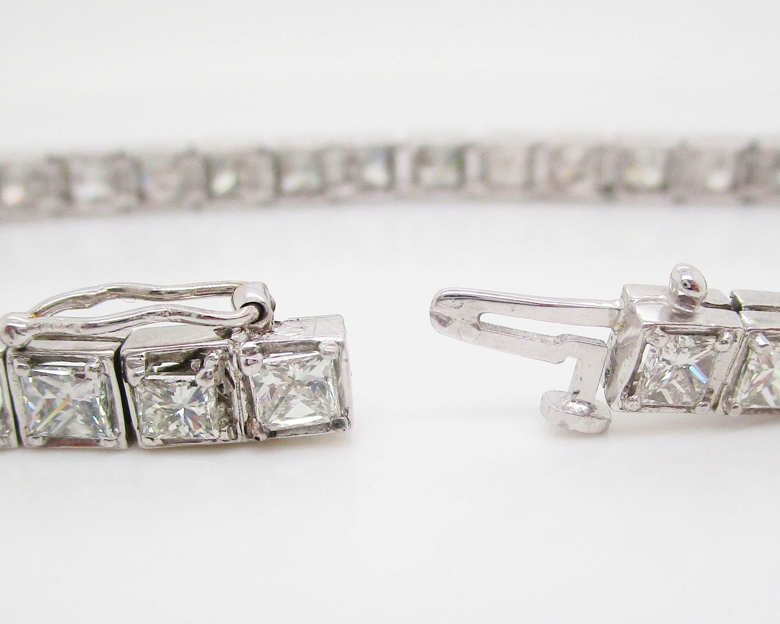 Platinum Princess Cut Diamond Line Bracelet For Sale 1