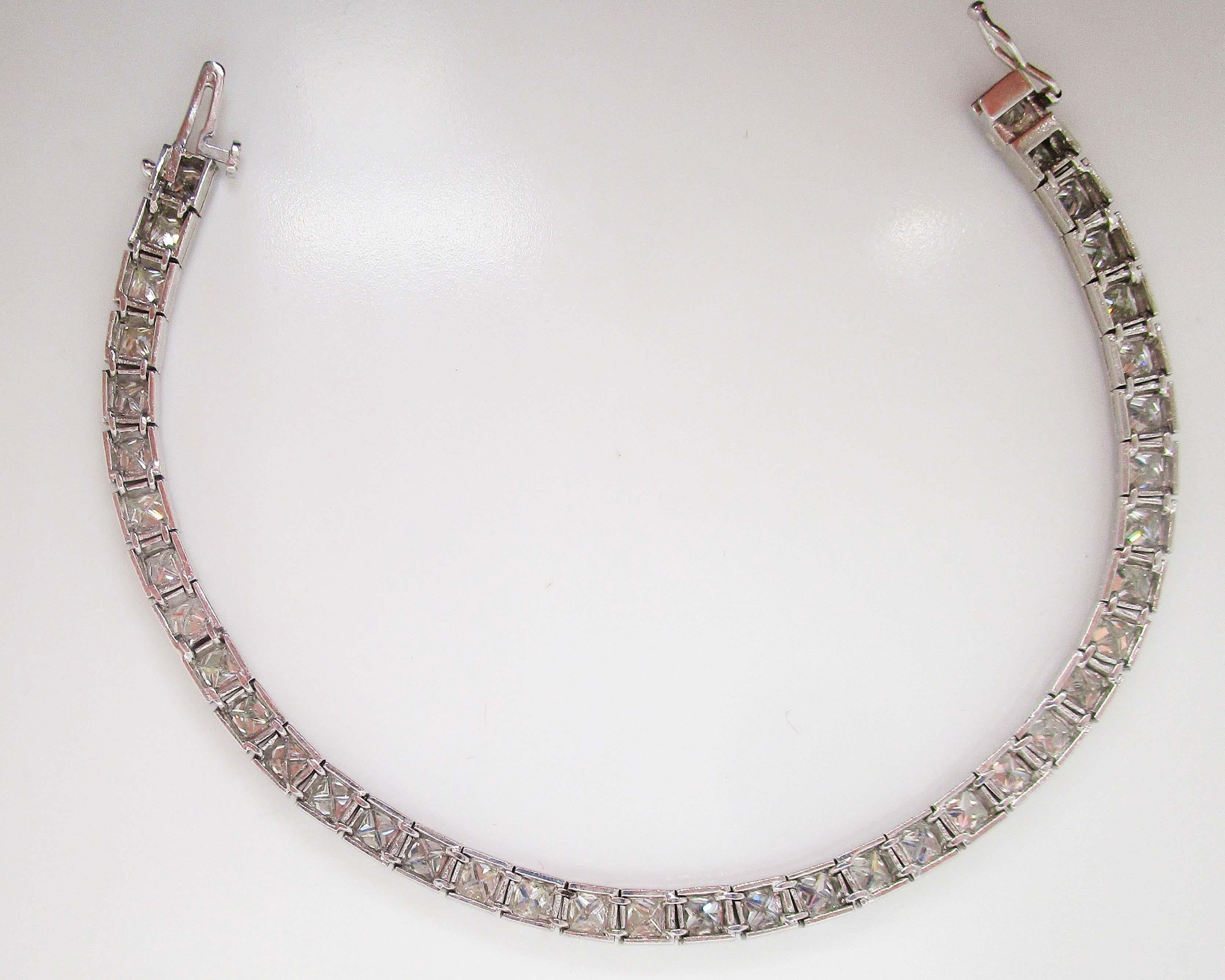Platinum Princess Cut Diamond Line Bracelet For Sale 2