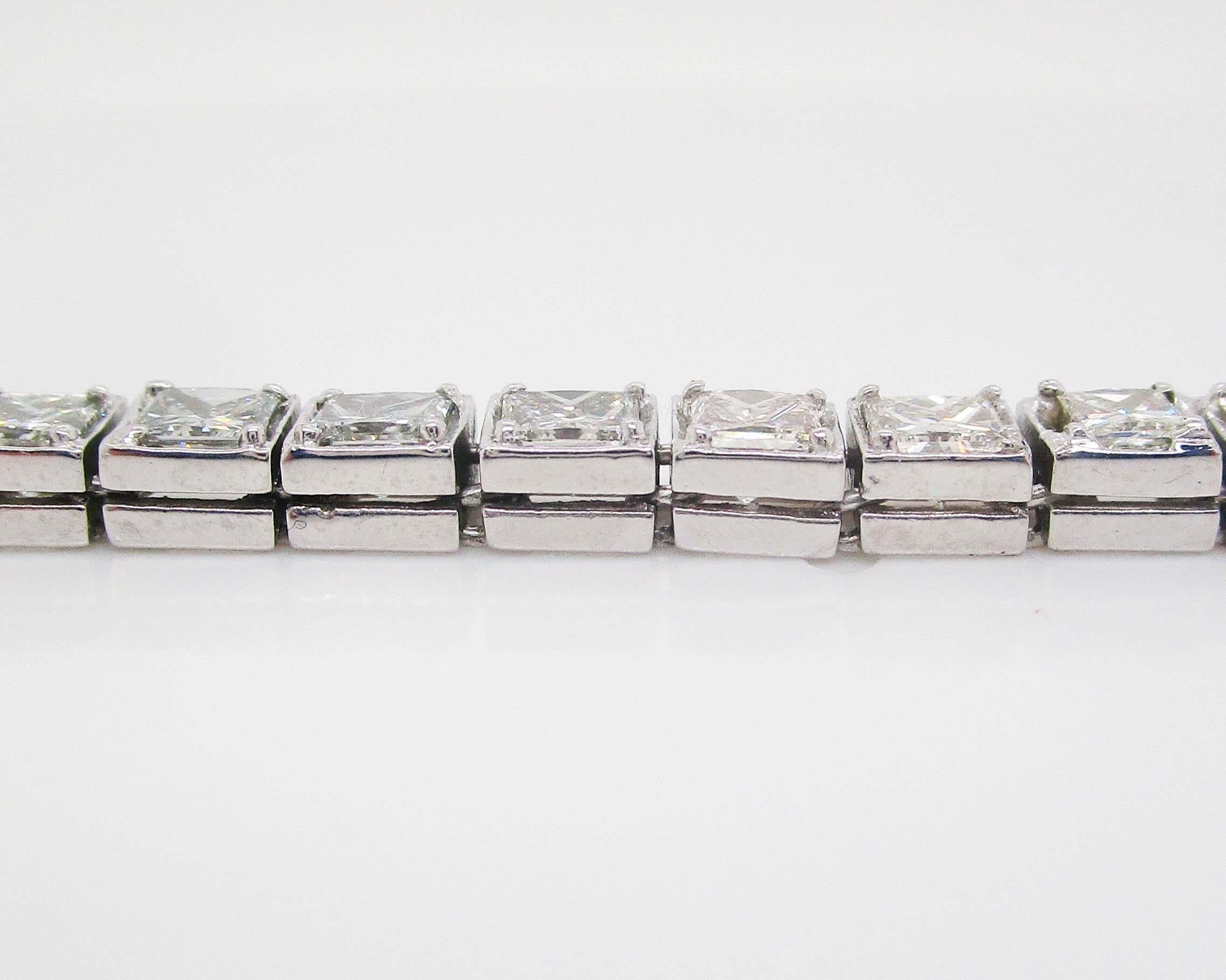 Platinum Princess Cut Diamond Line Bracelet For Sale 3