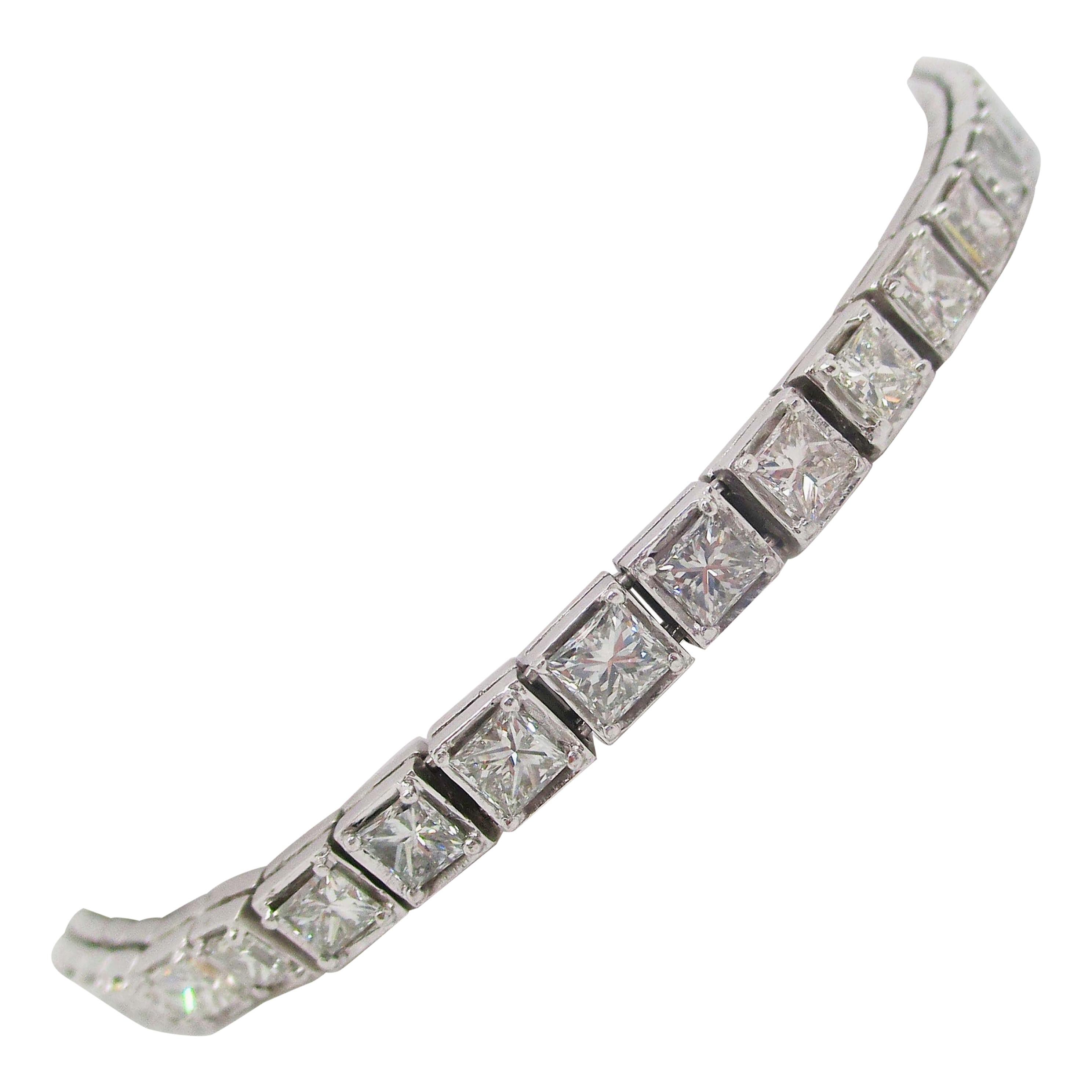 Platinum Princess Cut Diamond Line Bracelet For Sale