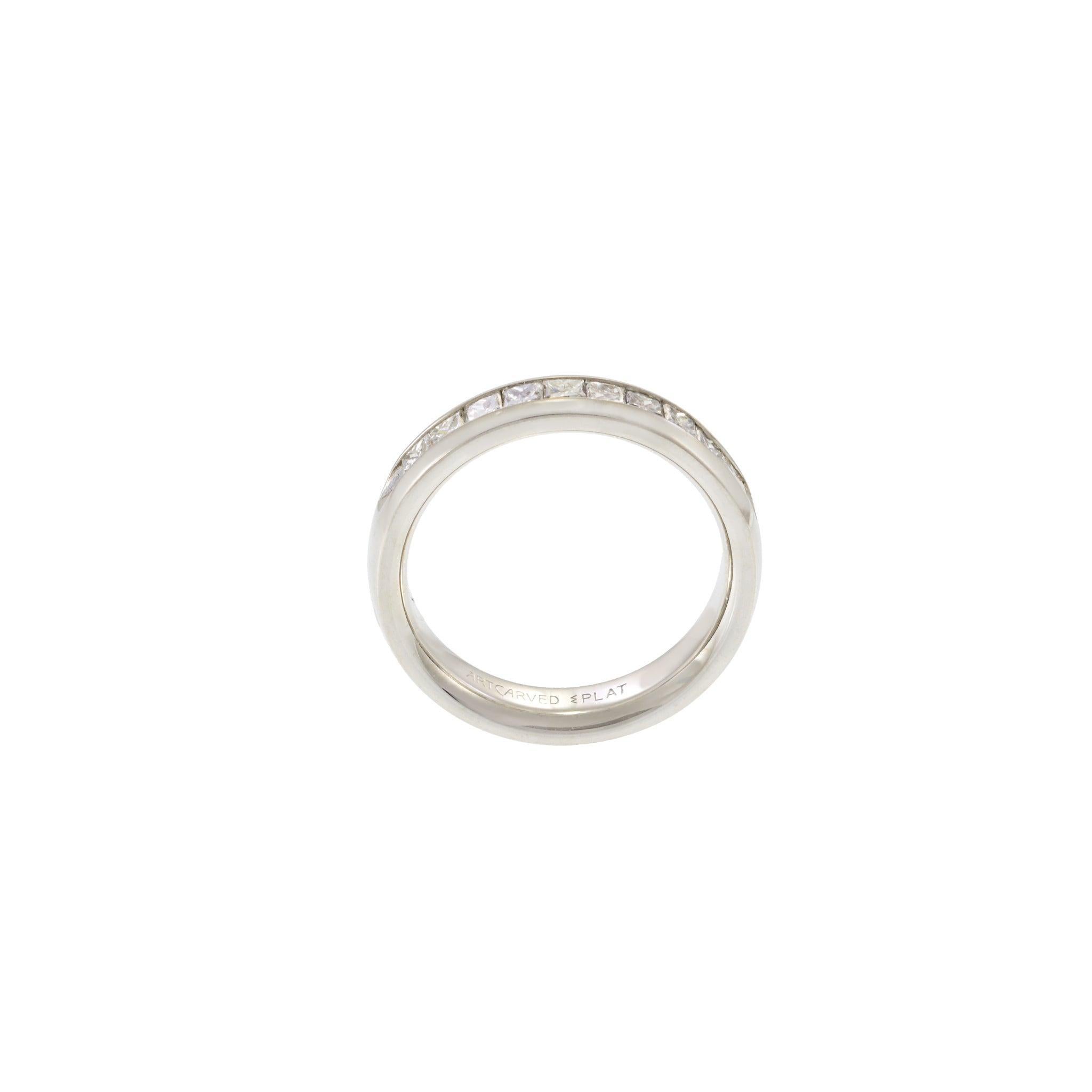 Women's or Men's Platinum Princess Cut Diamond Wedding Band For Sale