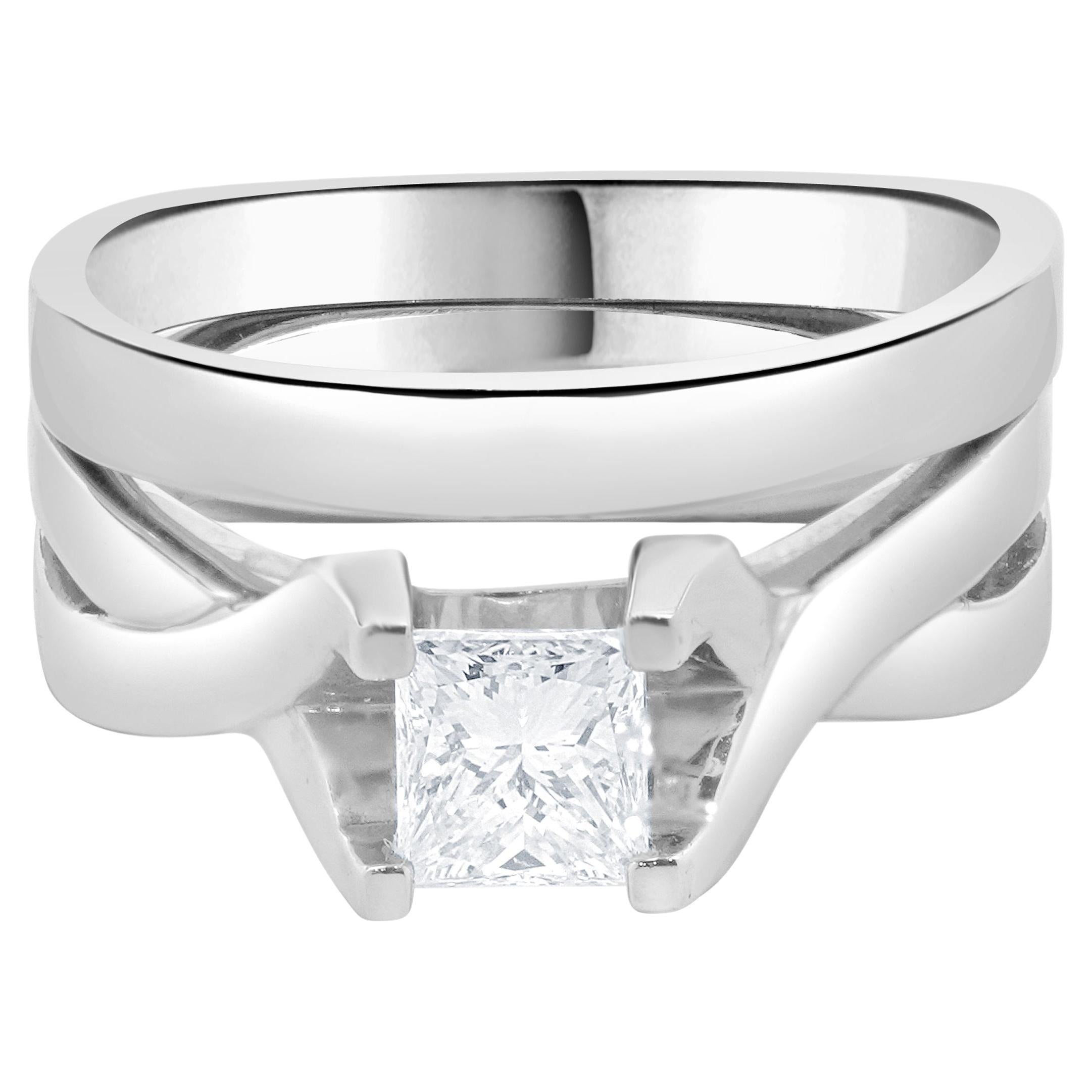 Platinum Princess Cut Diamond Wedding Set For Sale