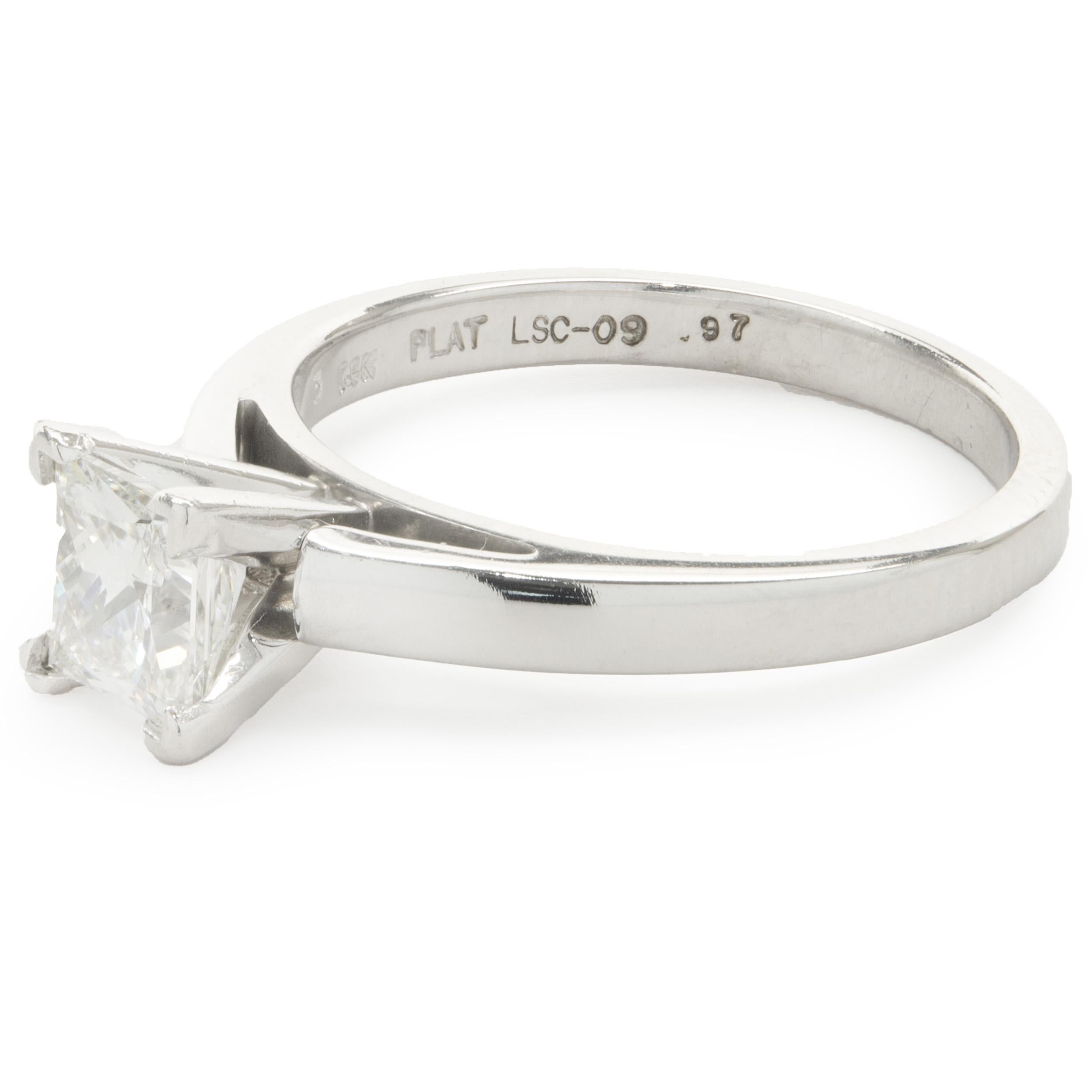 Platinum Princess Cut Leo Diamond Engagement Ring In Excellent Condition For Sale In Scottsdale, AZ