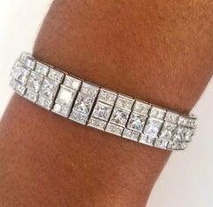 Platinum Princess Cut Row Diamond Bracelet, 26.70 Carat