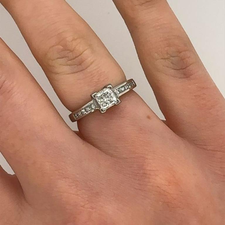 Women's Palladium Princess Cut Solitaire 0.50ct G/SI2 Diamond Ring For Sale