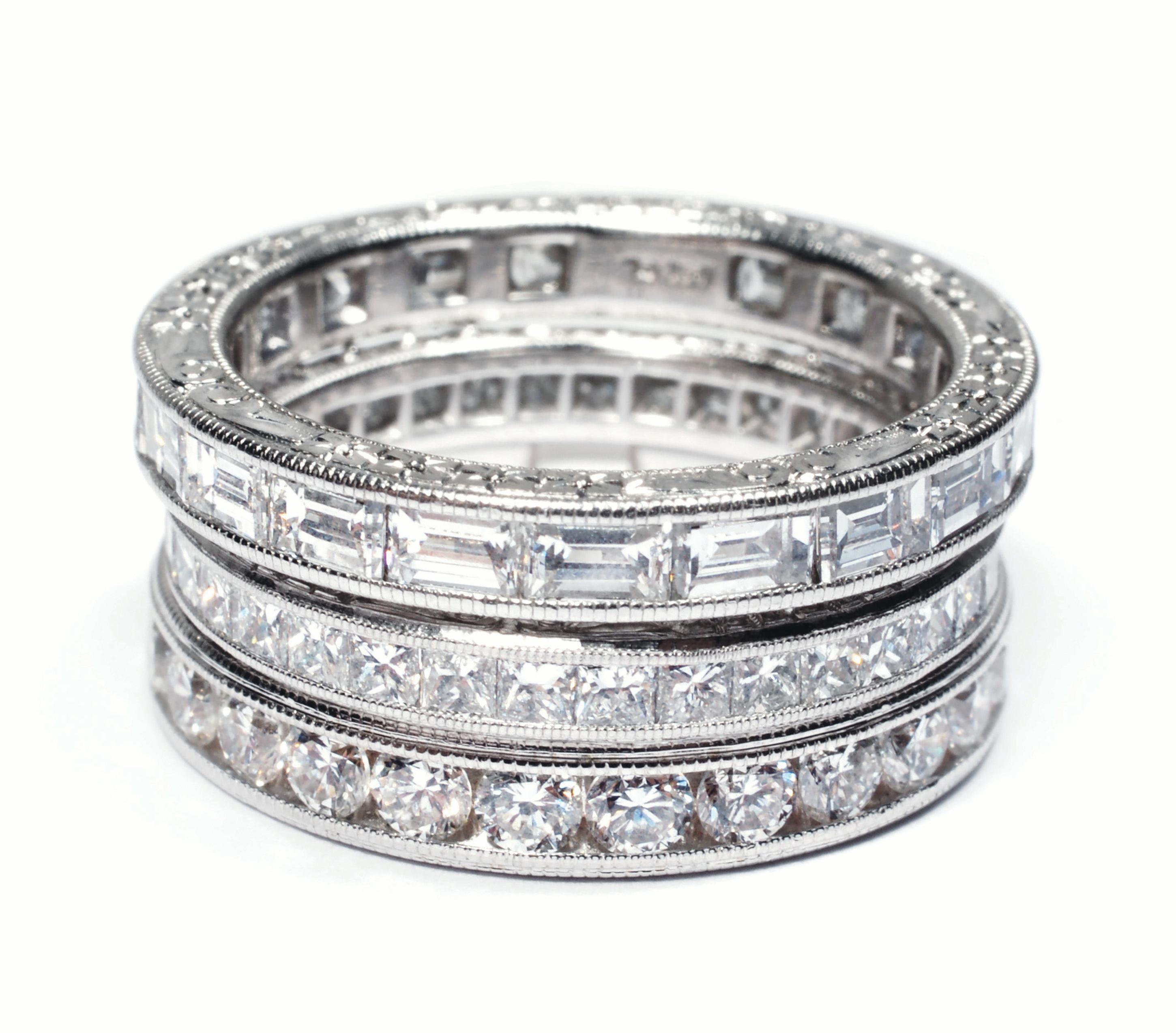 Platinum Princess Diamond GVVS 2.75 Carat Eternity Wedding Band Size 6 3