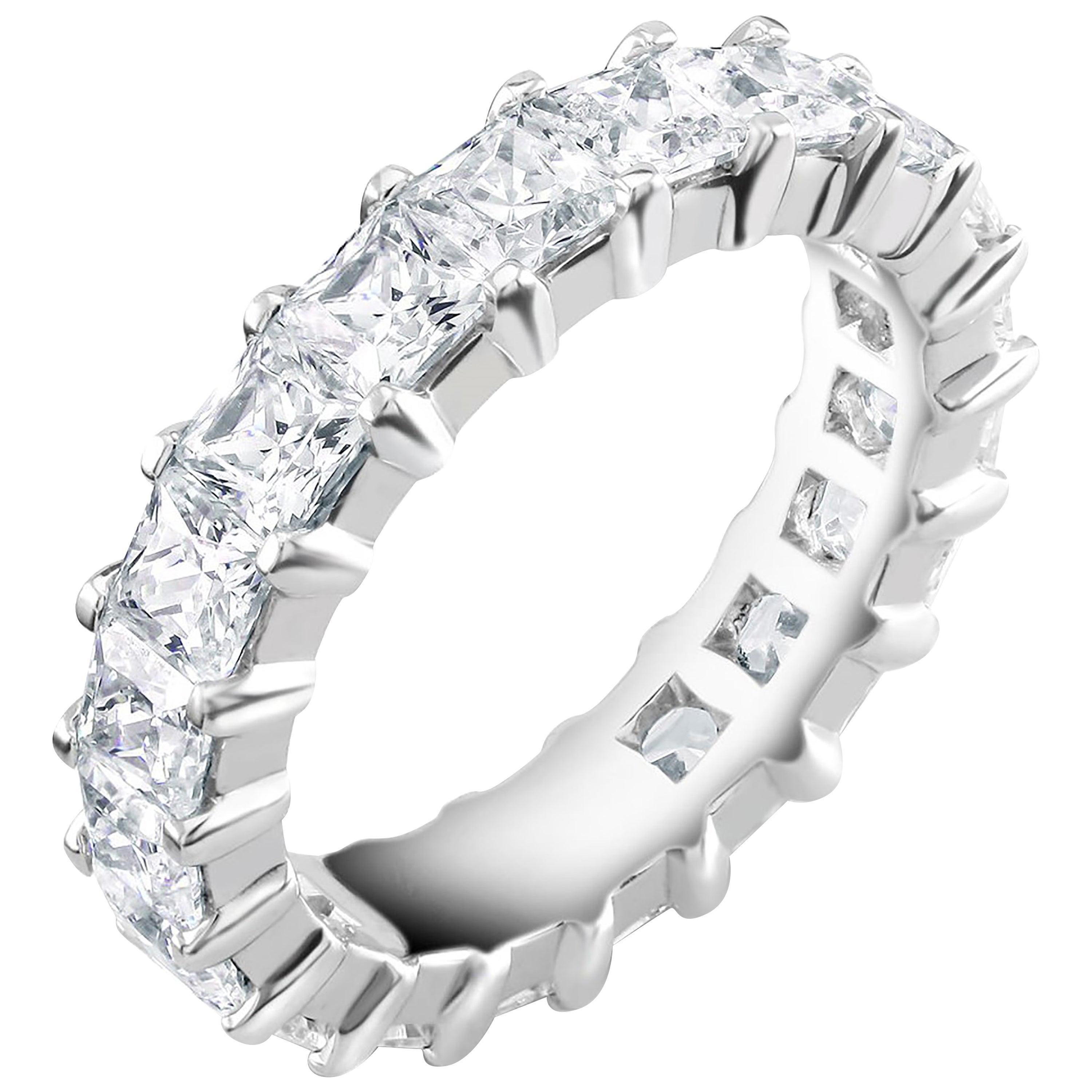 Platinum Emerald Cut Diamond Channel Set Eternity Ring Weighing 3.70