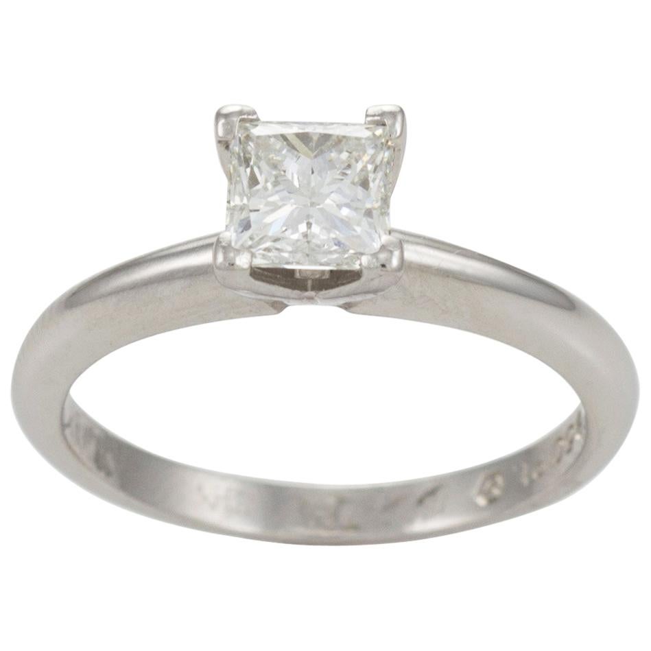 Platinum Princess Diamond Solitaire Engagement Ring .74 Carat GIA Certificate