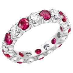 Platinum Prong Set Eternity Band with Diamond Alternating Ruby Total 4.50 Carat