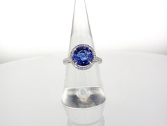 Platinum PT950 Ring with GRS Certified 4.20 Carat Round Royal Blue Sapphire