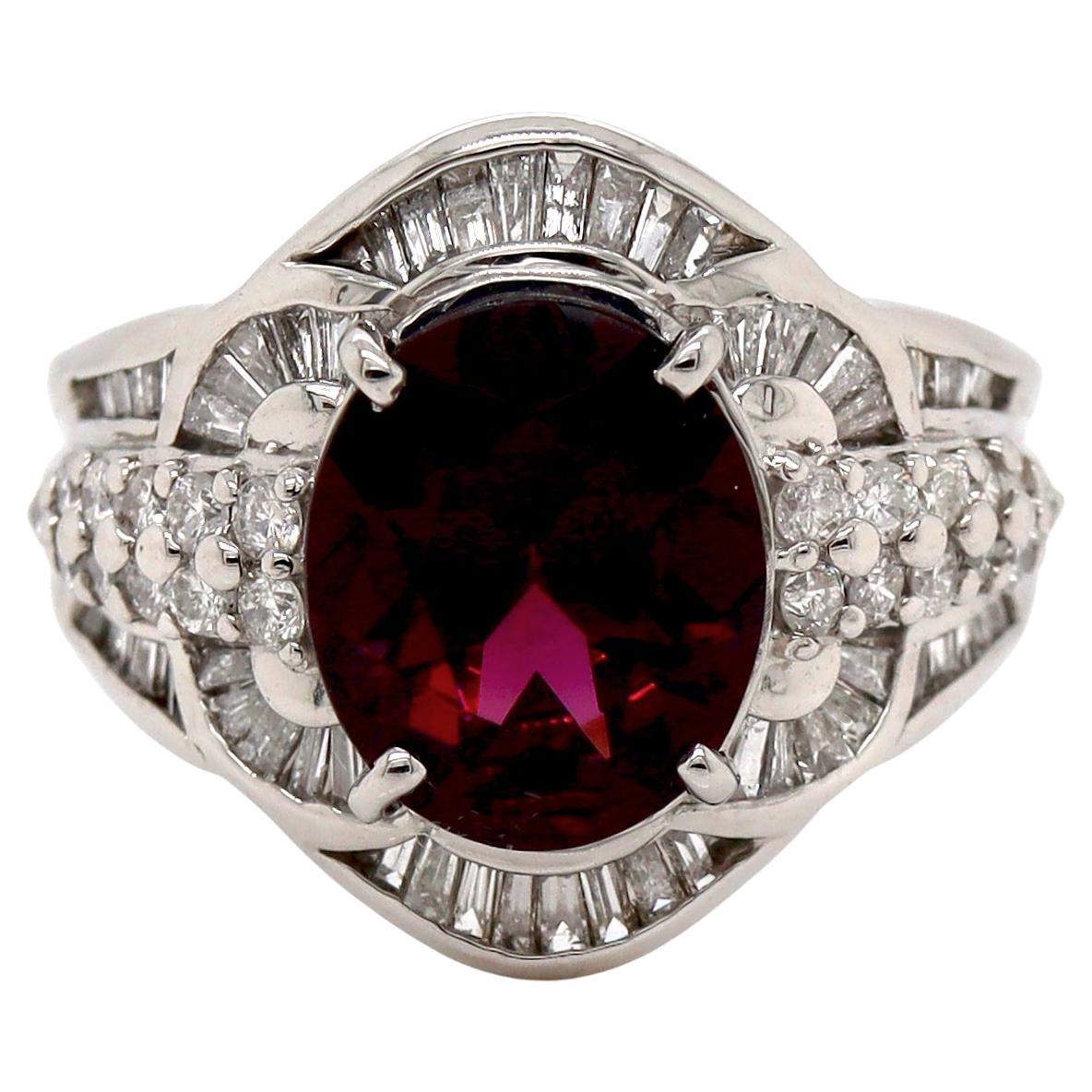 Platinum Pt900 Almandine Garnet & Diamond Ring