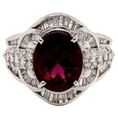 Anello in platino Pt900 con granato almandino e diamanti