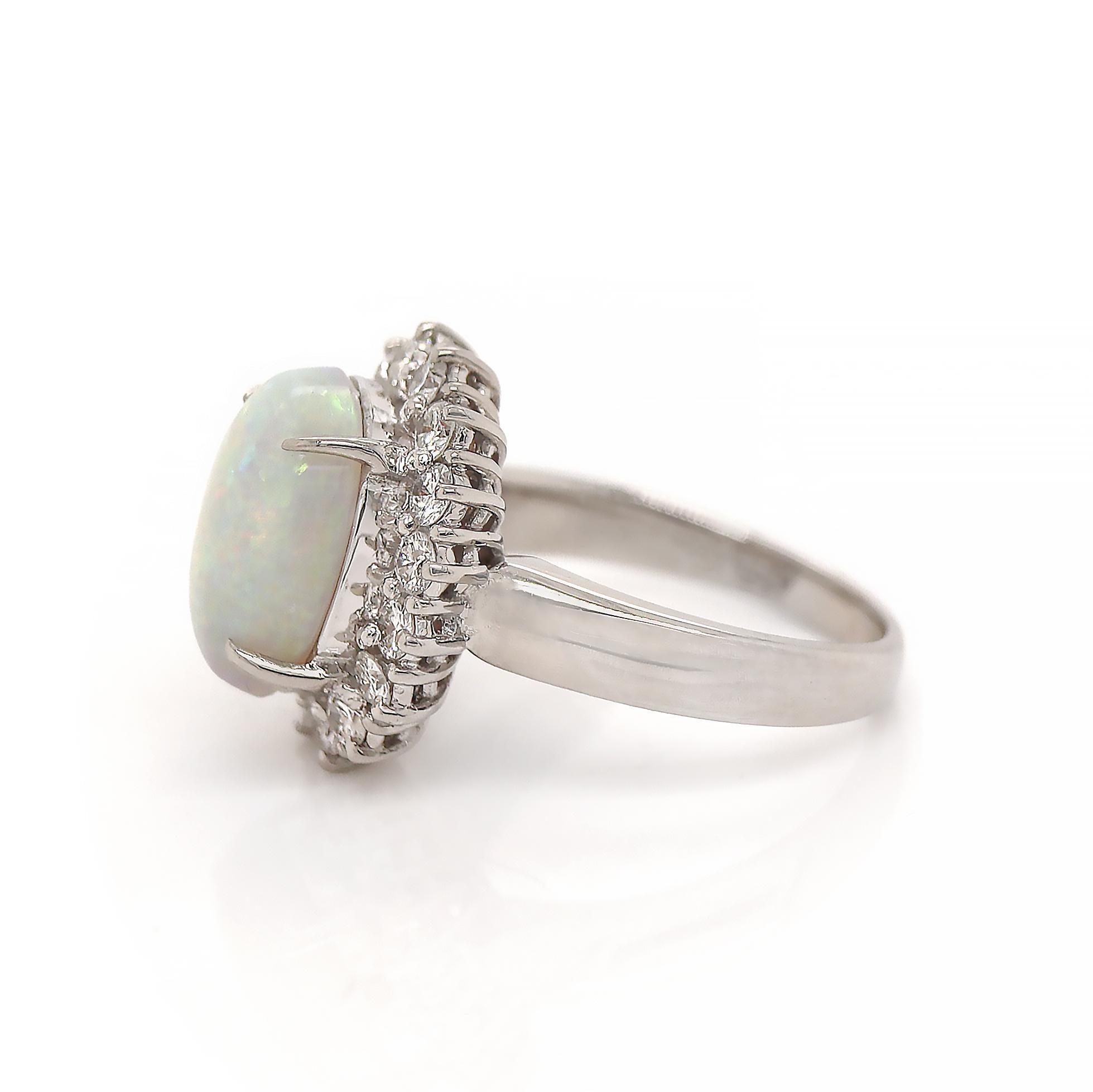 Cabochon Platinum PT900 Australian Opal And Diamond Dress Ring For Sale