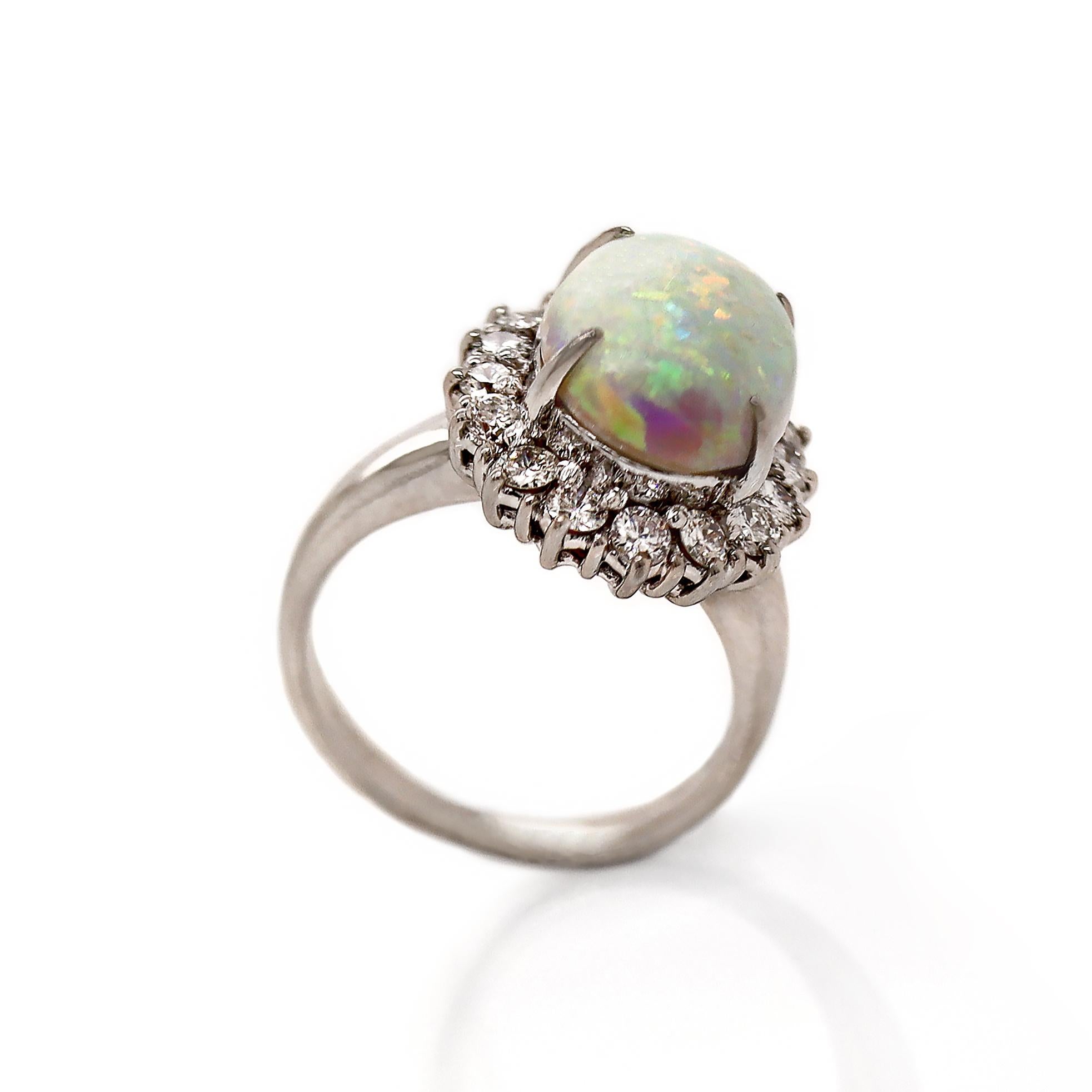 Platinum PT900 Australian Opal And Diamond Dress Ring In New Condition For Sale In Sydney, NSW
