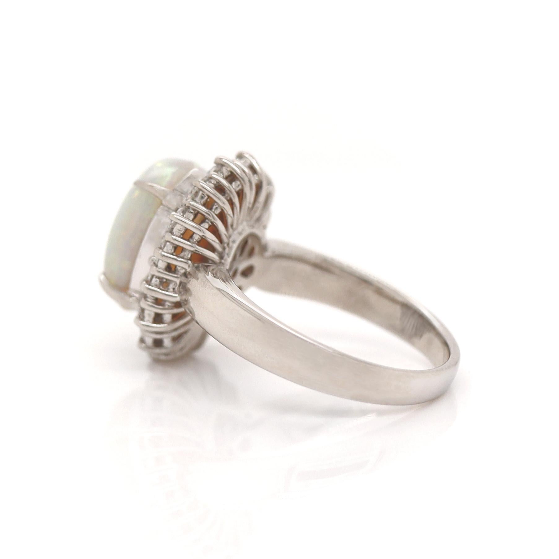 Platinum PT900 Australian Opal And Diamond Dress Ring For Sale 1