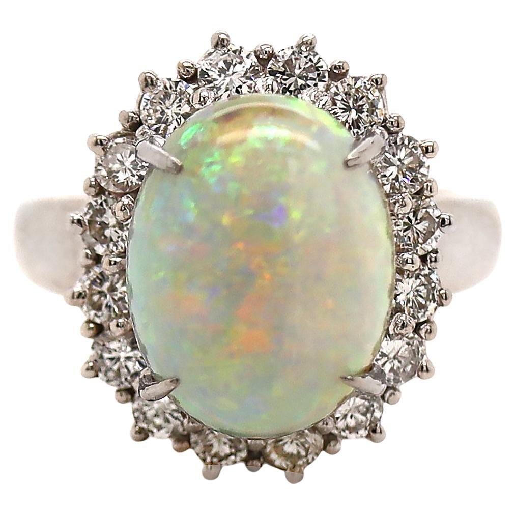 Anillo de Vestido de Platino PT900 Ópalo Australiano y Diamantes