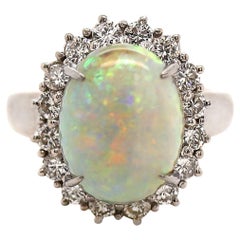 Platinum PT900 Australian Opal And Diamond Dress Ring