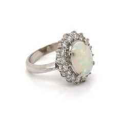 Platinum Pt900 Australian Opal and Diamond Ring