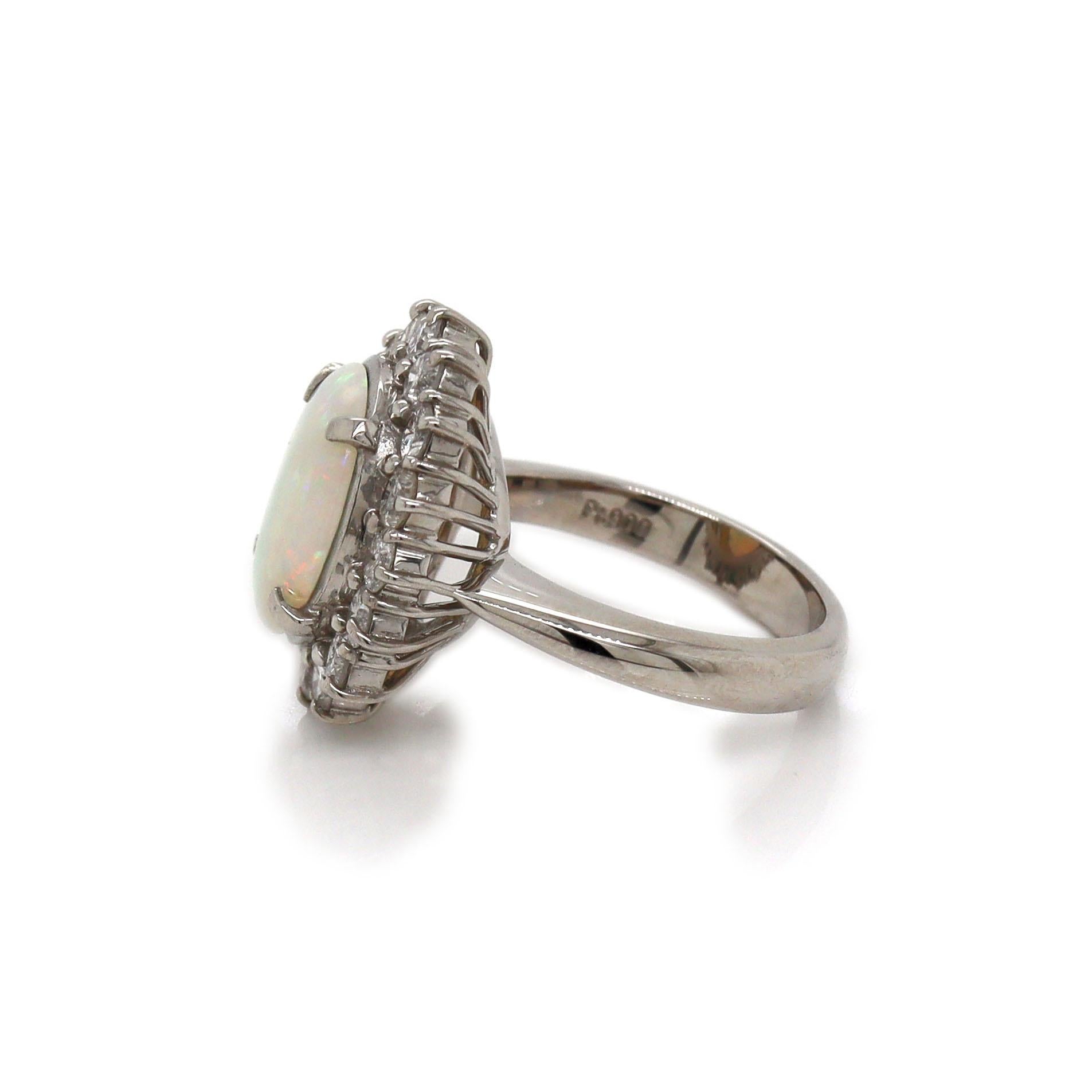 Anillo de Platino Pt900 Ópalo Australiano y Diamante en Nuevo estado para la venta en Sydney, NSW