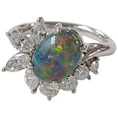 Platinum PT900 Australian Opal and Diamond Ring