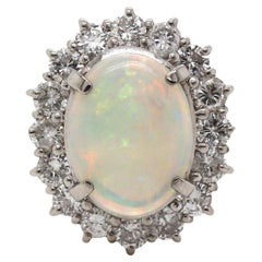 Platinum Pt900 Australian Opal and Diamond Ring