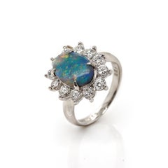 Platinum PT900 Australian Opal & Diamond Ring