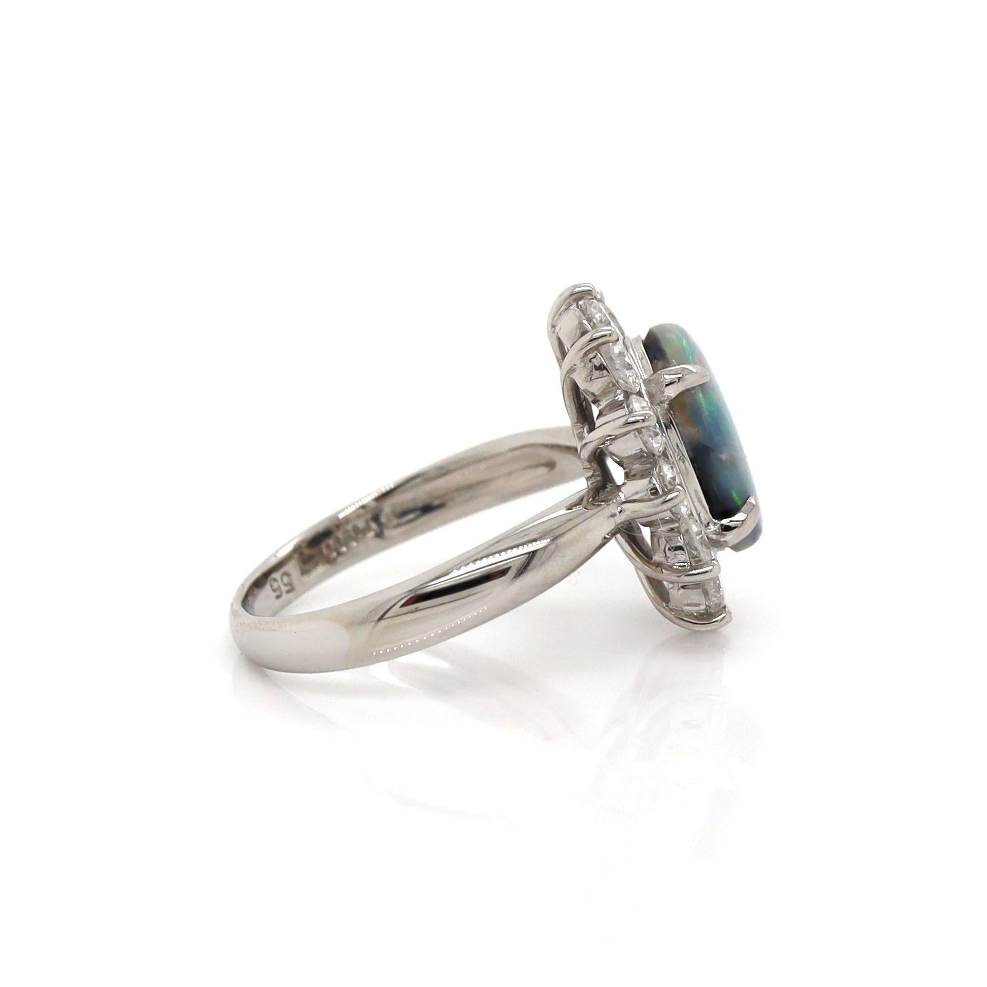 Oval Cut Platinum PT900 Australian Opal & Diamond Ring For Sale