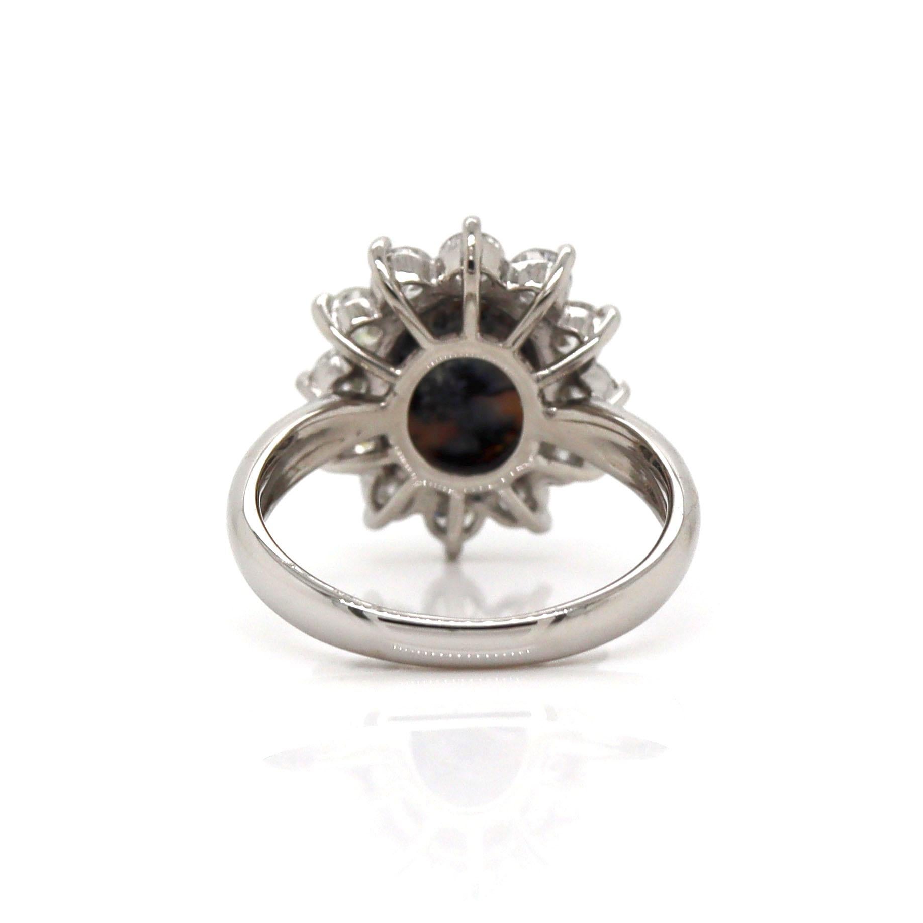 Platinum PT900 Australian Opal & Diamond Ring In New Condition For Sale In Sydney, NSW