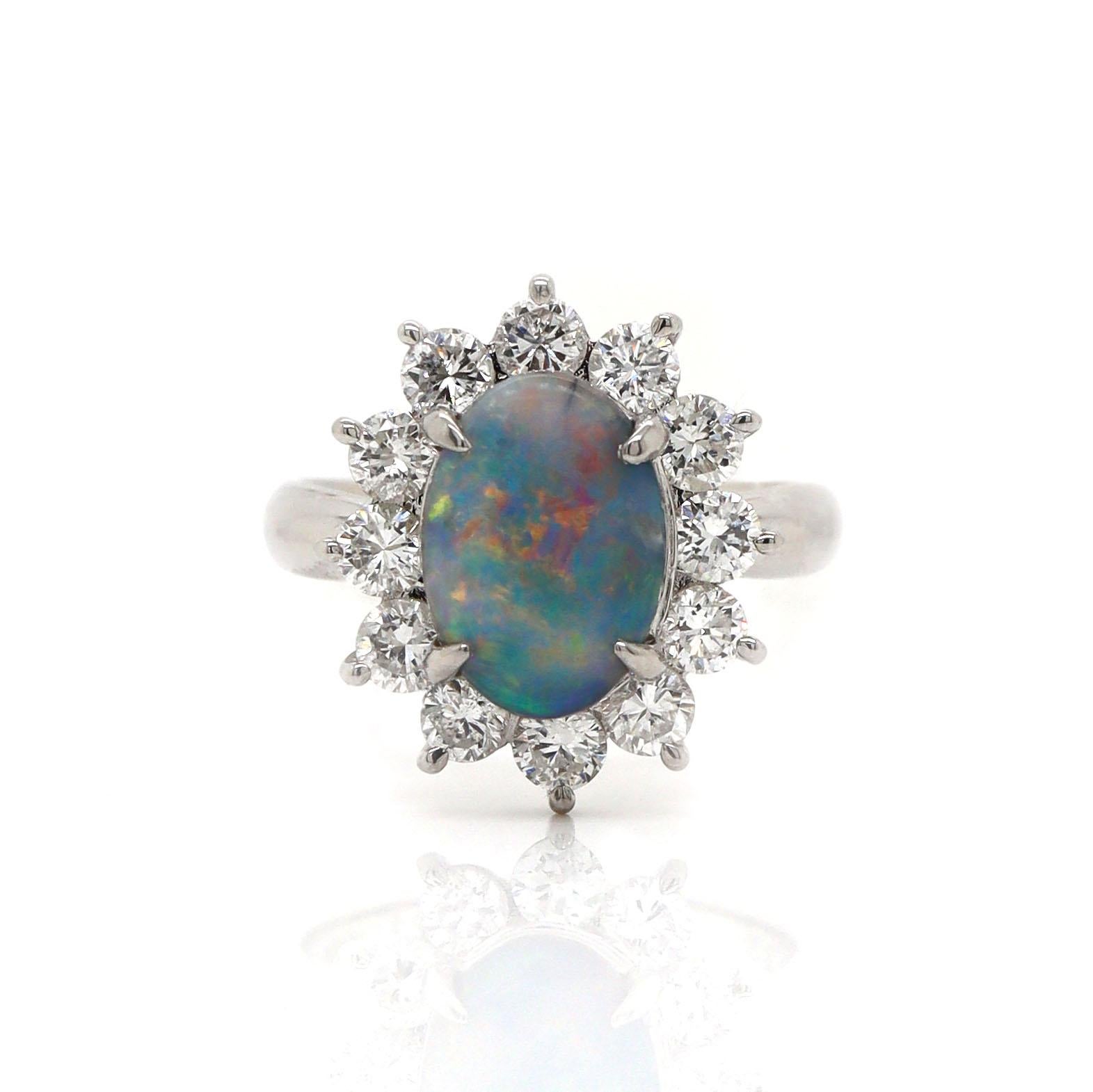 Women's or Men's Platinum PT900 Australian Opal & Diamond Ring For Sale