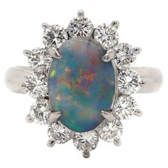 Platinum PT900 Australian Opal & Diamond Ring