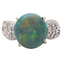 Platinum PT900 Australian Opal & Diamond Ring
