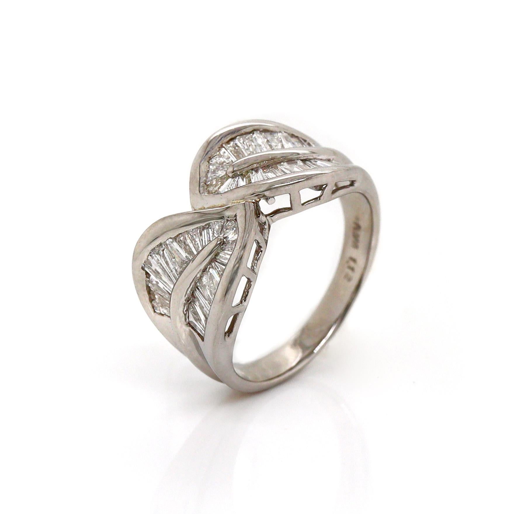 Retro Platinum Pt900 Diamond Baguette Dress Ring For Sale