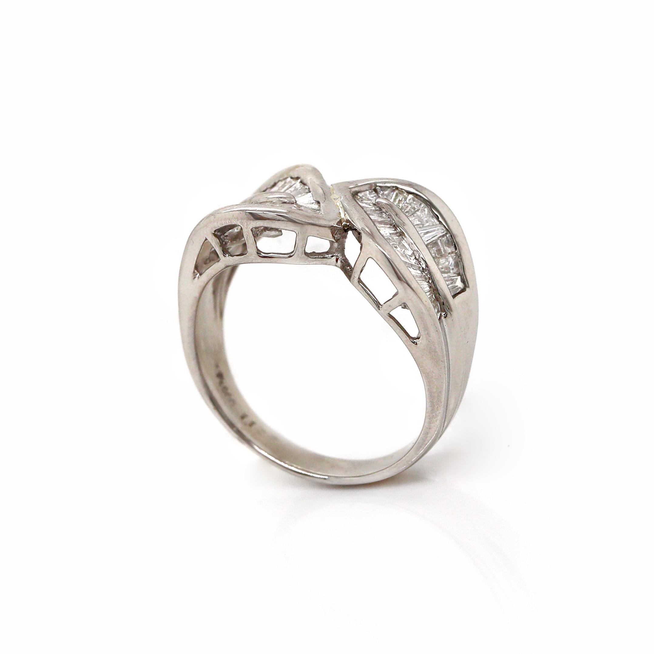 Platinum Pt900 Diamond Baguette Dress Ring In New Condition For Sale In Sydney, NSW
