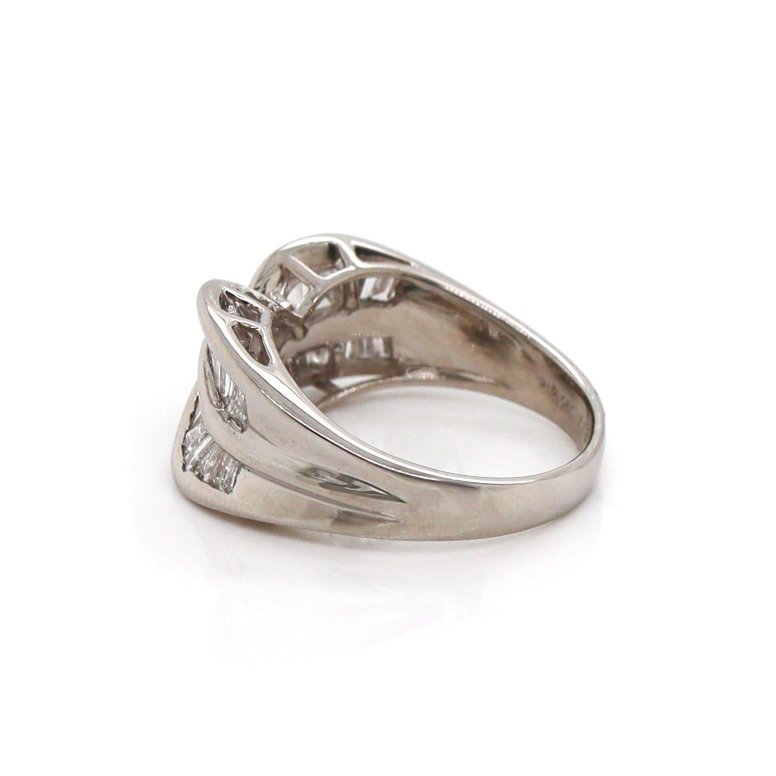 Women's or Men's Platinum Pt900 Diamond Baguette Dress Ring For Sale