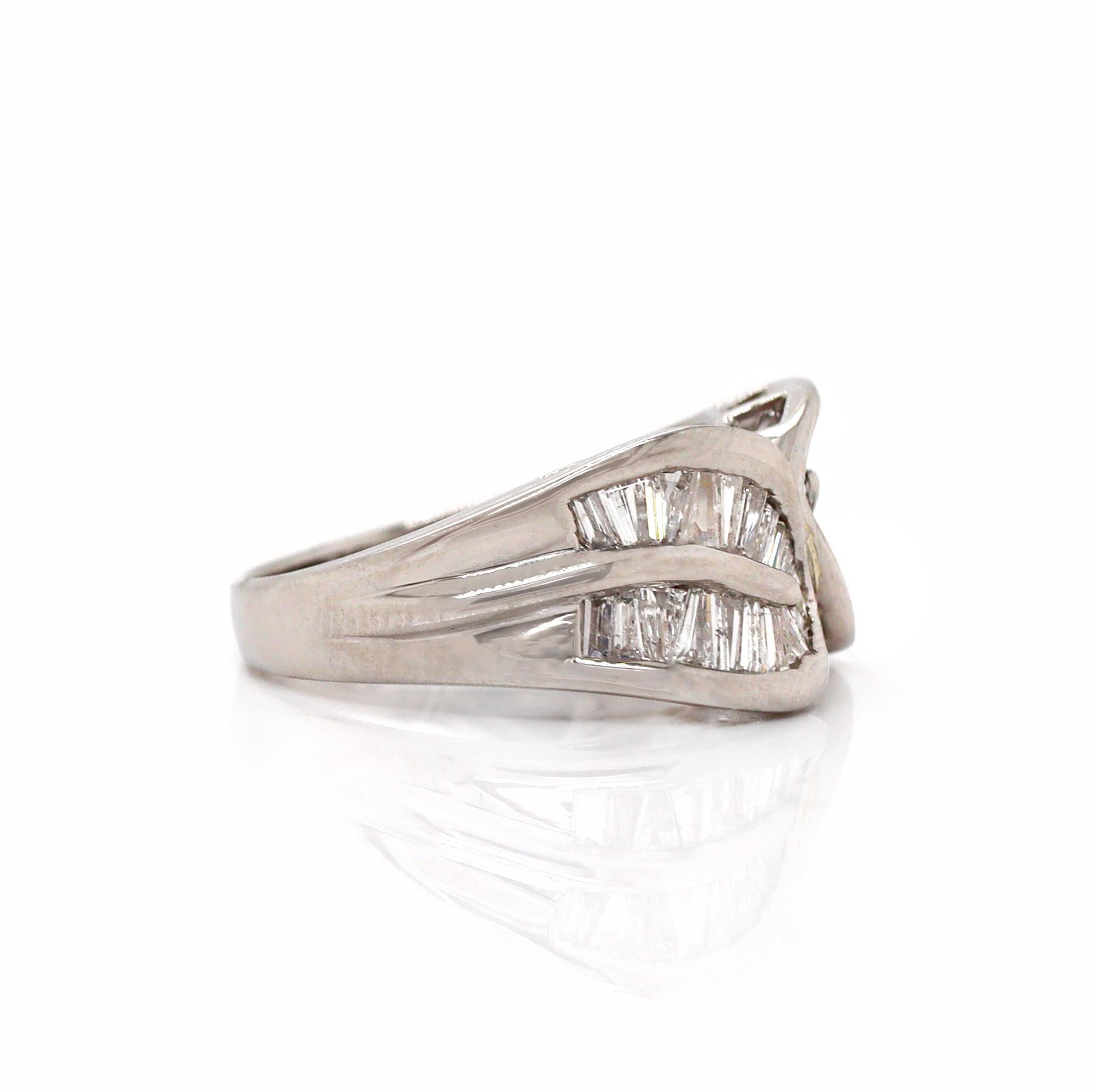 Platinum Pt900 Diamond Baguette Dress Ring For Sale 1