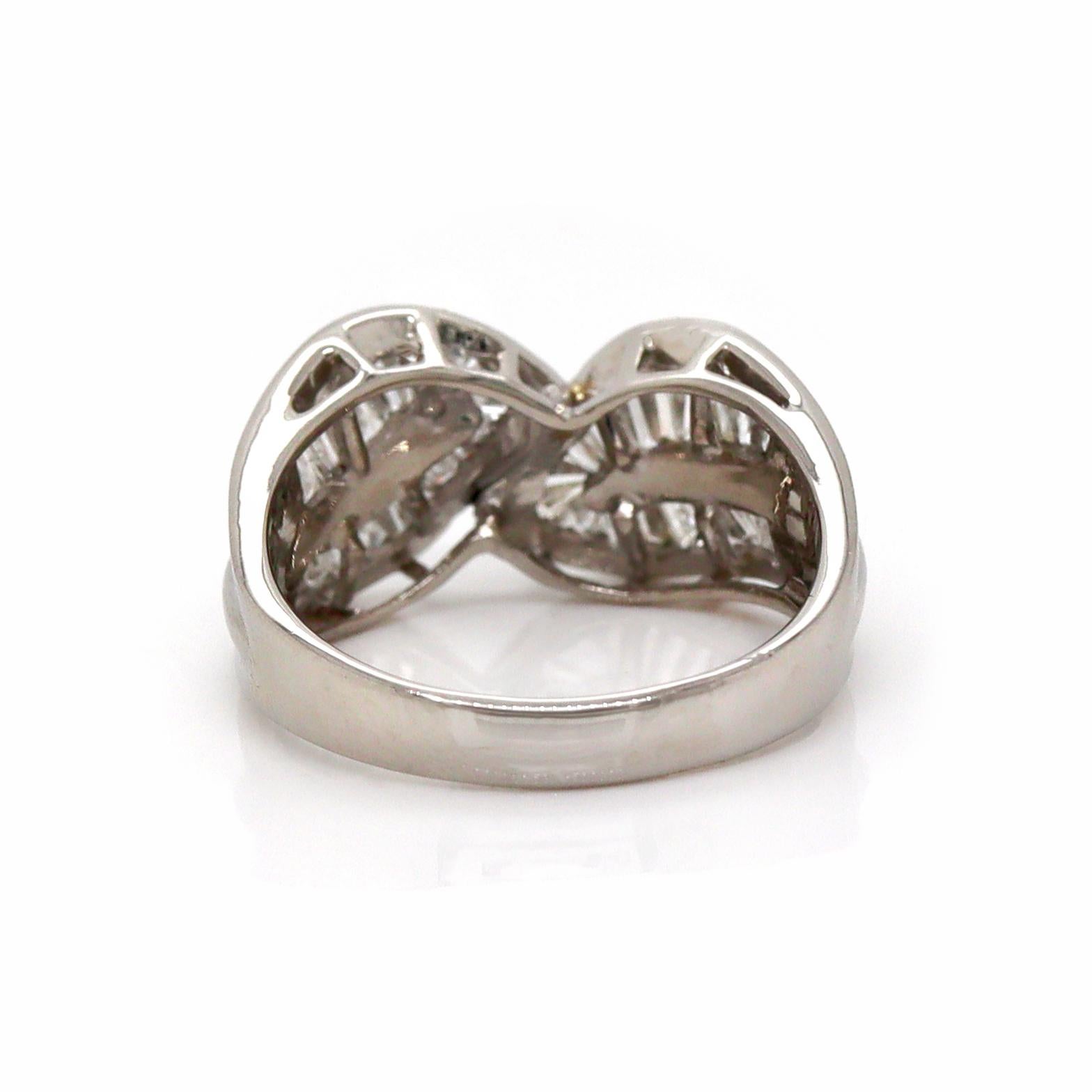 Platinum Pt900 Diamond Baguette Dress Ring For Sale 2
