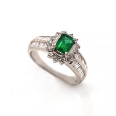 Platinum Pt900 Emerald And Diamond Dress Ring