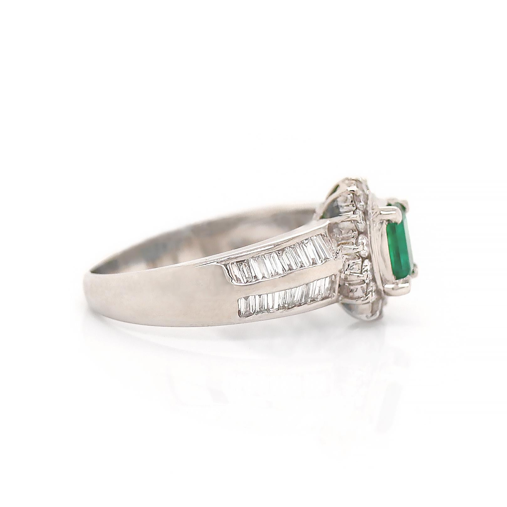 Women's Platinum Pt900 Emerald And Diamond Dress Ring For Sale