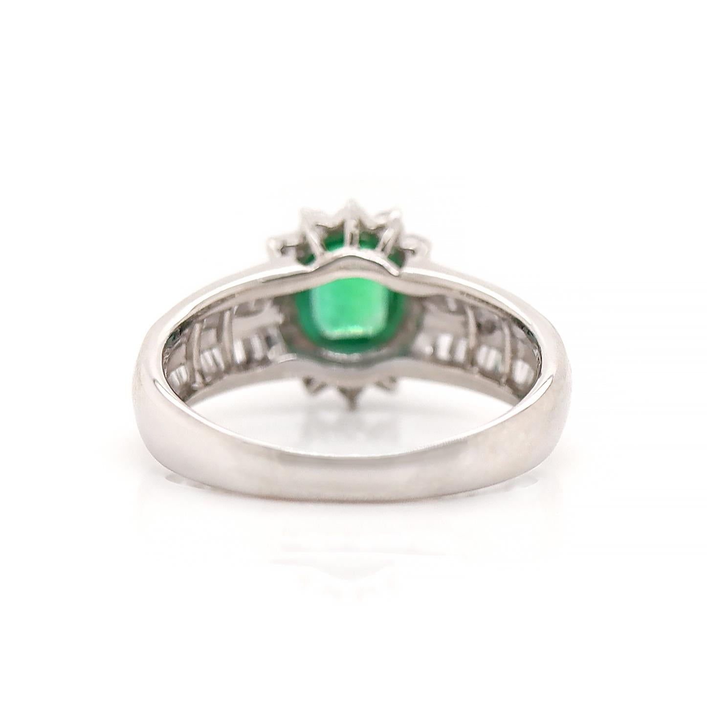 Platinum Pt900 Emerald And Diamond Dress Ring For Sale 2